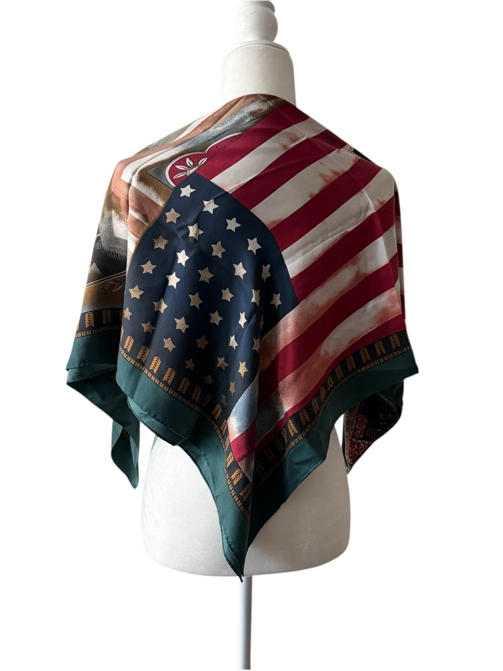 Daniel Hechter Patriotic Print Silk Wrap in Red, White & Blue with Green Border